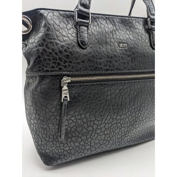 DKNY Gregorio textured faux-leather zip top medium tote satchel bag	 - BLACK - Picture 3 of 11